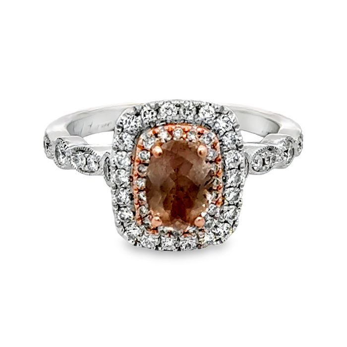 Estate Neil Lane Morganite and Diamond Double Halo Ring in 14K White Gold