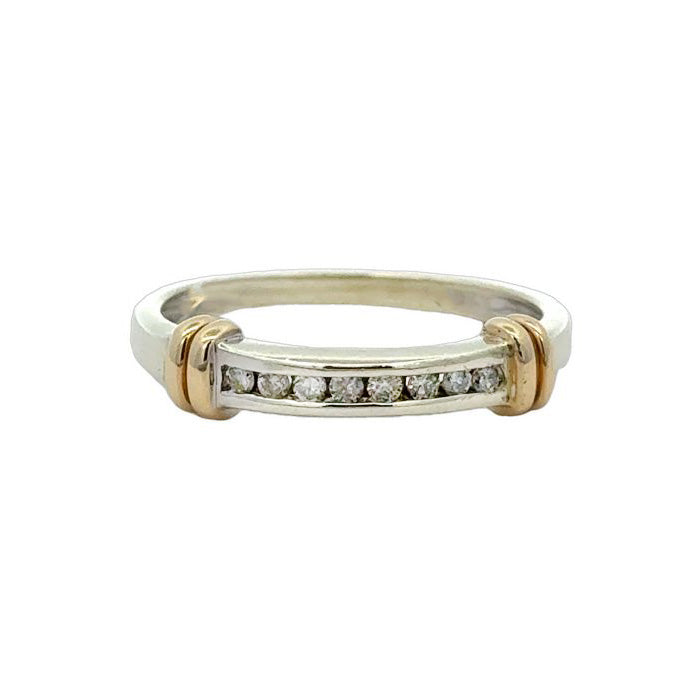 Estate .10CTW Channel Set Wedding Band with Ribbed Accents in 14K White and Yellow Gold