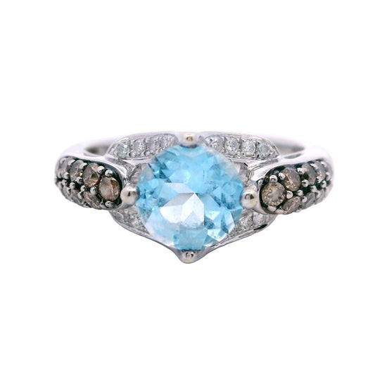 Estate LeVian Blue Topaz and Diamond Ring in 14K White Gold