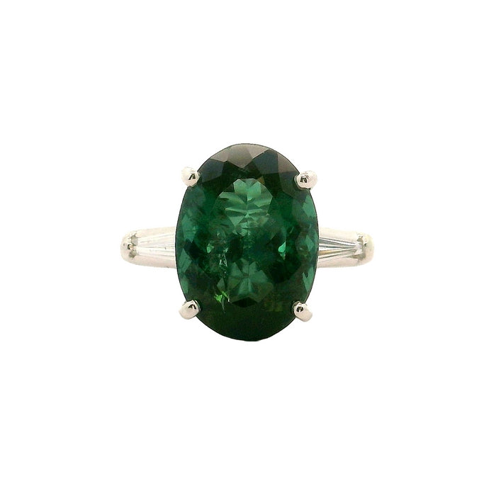 Estate Green Tourmaline and Diamond Ring in Platinum