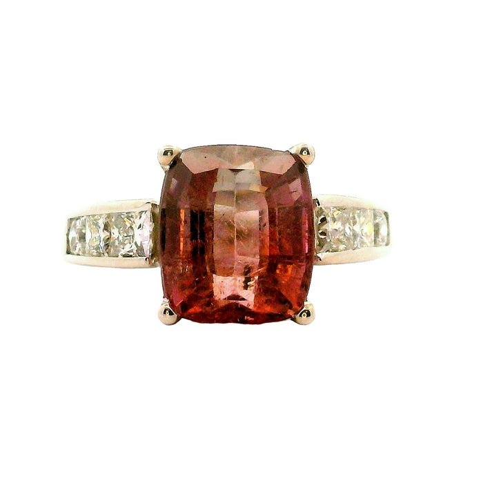 Estate Watermelon Tourmaline Ring with Diamonds in 14K White Gold and Platinum