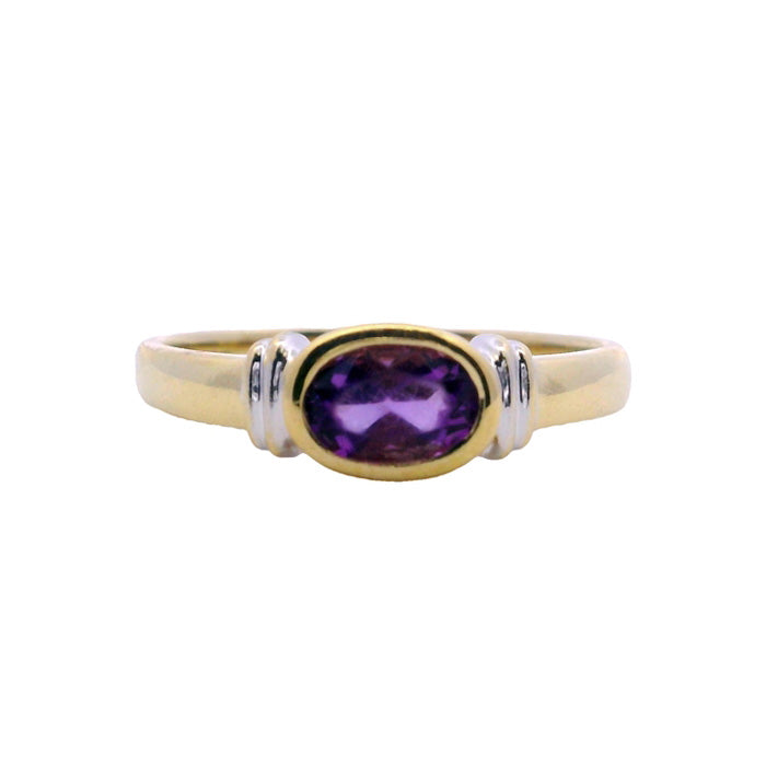 Estate Amethyst Bezel Set Ring in 14K Gold