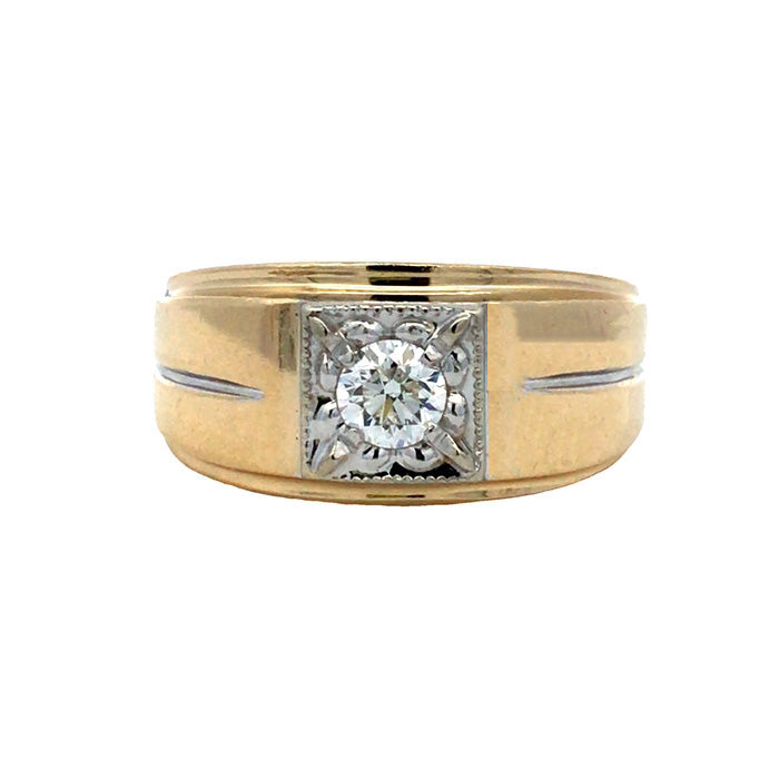 Estate Men's Illusion Set Diamond Ring in 14K Yellow Gold