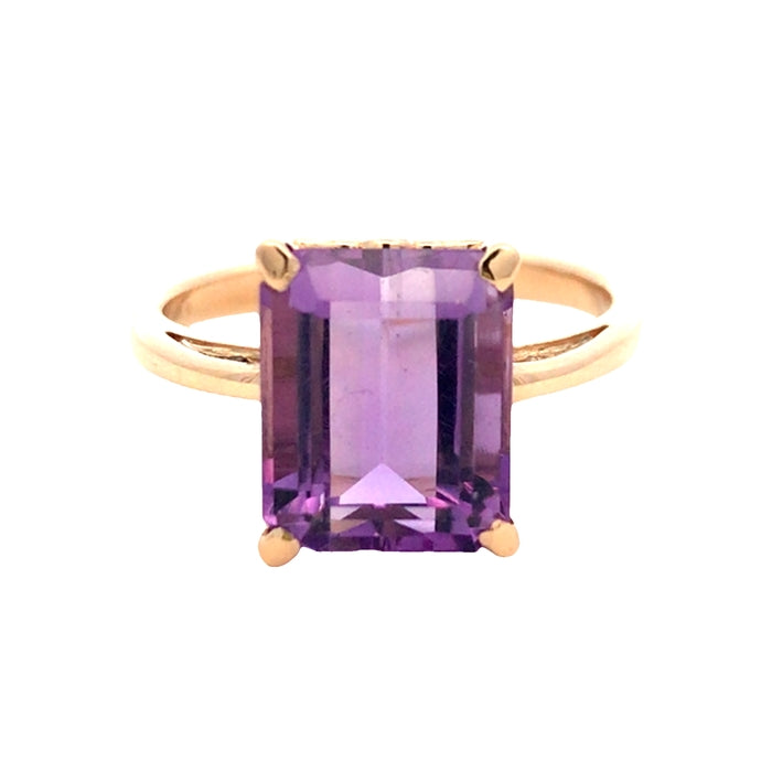 Estate Emerald Cut Amethyst Ring in 14K Yellow Gold