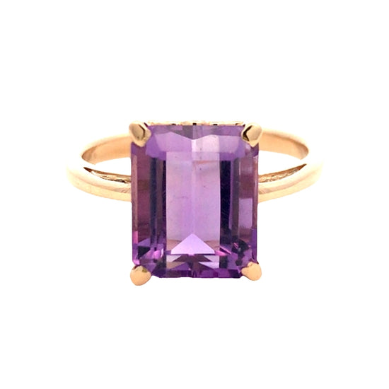 Estate Emerald Cut Amethyst Ring in 14K Yellow Gold