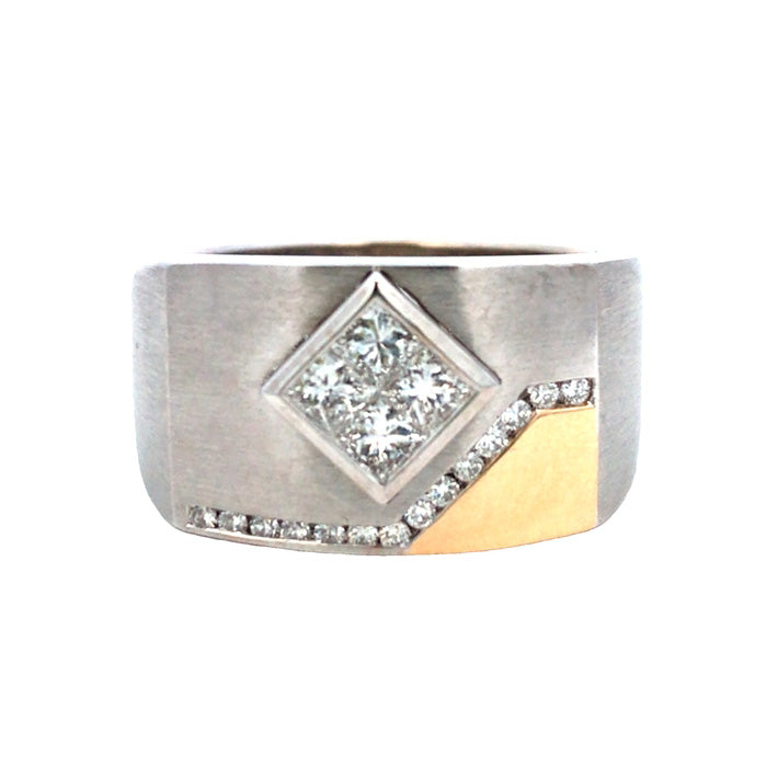 Estate Two-Tone Diamond Satin Finish Flat Top Ring in 18K Gold