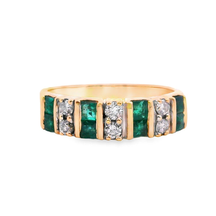 Estate Emerald and Diamond Ring in 14K Yellow Gold