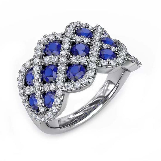Fana You and Me Sapphire and Diamond Interwoven Ring in 14K White Gold