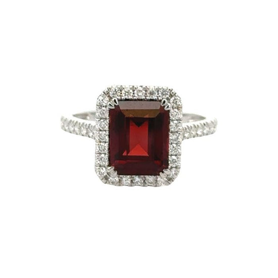 Mountz Collection Garnet Ring with Diamond Halo in 14K White Gold