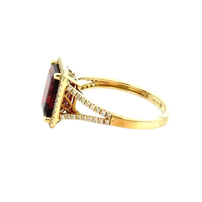 Mountz Collection Garnet Ring with Diamond Halo in 14K Yellow Gold