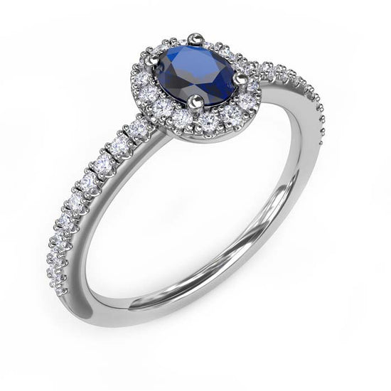 Fana Classic Halo Sapphire and Diamond Halo Ring in 14K White Gold