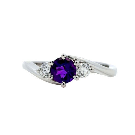 Mountz Collection Amethyst and Diamond Bypass Ring in 14K White Gold