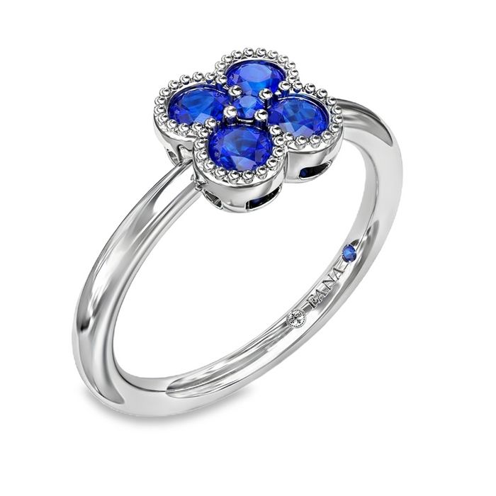 Fana Magnolia Milgrain Sapphire Ring in 14K White Gold