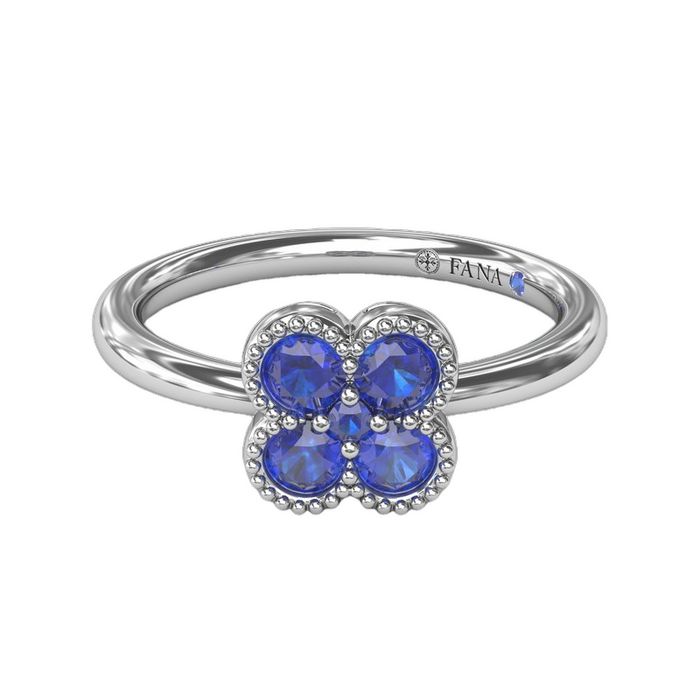 Fana Magnolia Milgrain Sapphire Ring in 14K White Gold