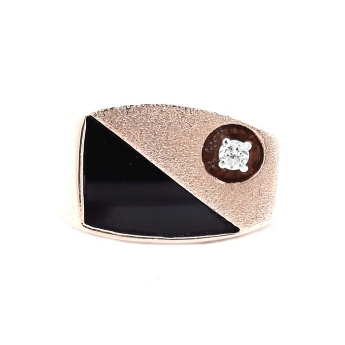 Estate Black Onyx and Diamond Signet Ring in 10K Yellow Gold