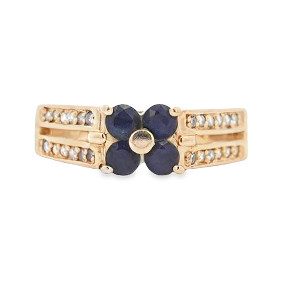 Estate Sapphire and Diamond Ring in 14K Yellow Gold