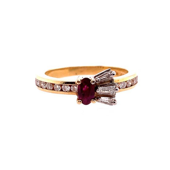 Estate Ruby and Diamond Ring in 14K Yellow Gold