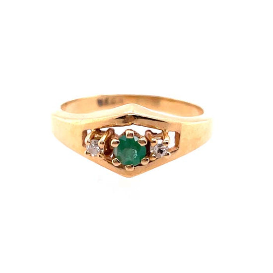 Estate Emerald and Diamond Ring in 14K Yellow Gold