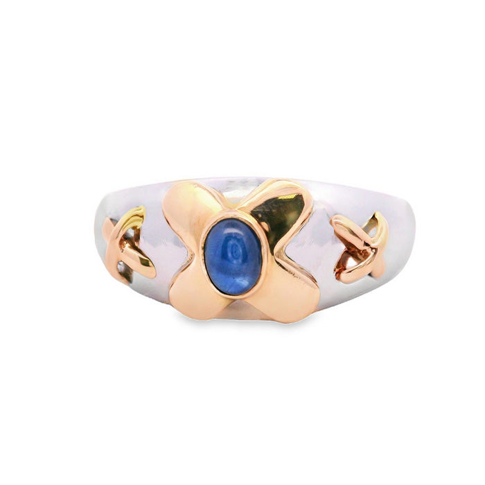 Estate Cabochon Sapphire Ring in Platinum and 18K Yellow Gold