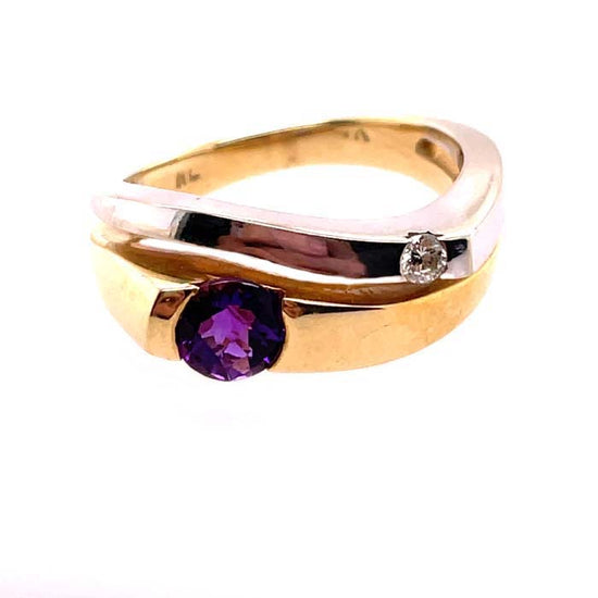 Estate Amethyst and Diamond Two-Tone Ring in 14K White and Yellow Gold