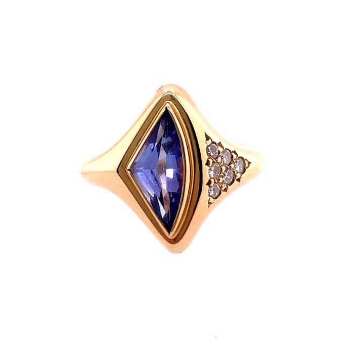 Estate Tanzanite and Diamond Ring in 14K Yellow Gold