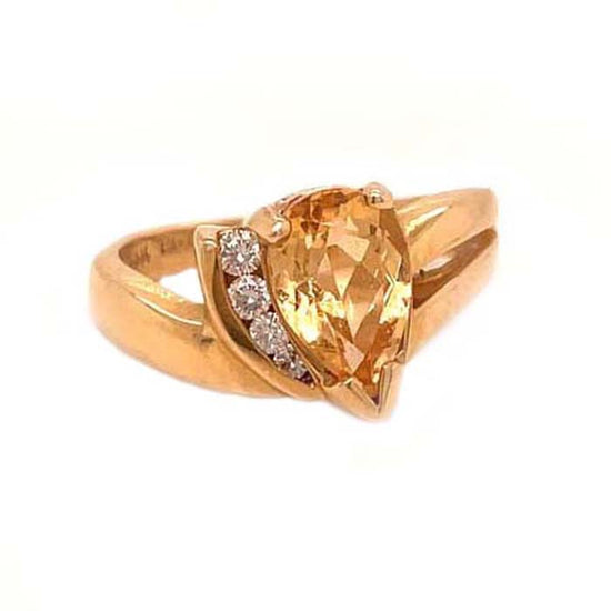 Estate CItrine and Diamond Ring in 14K Yellow Gold