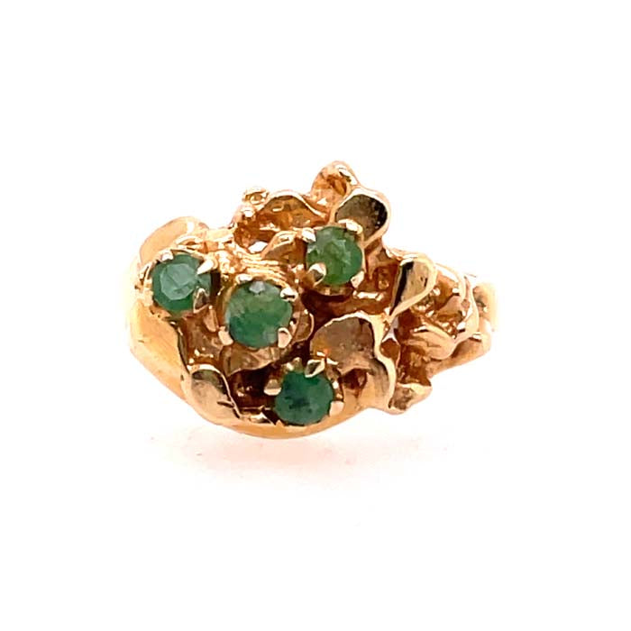 Estate Emerald Nugget Style Ring in 14K Yellow Gold