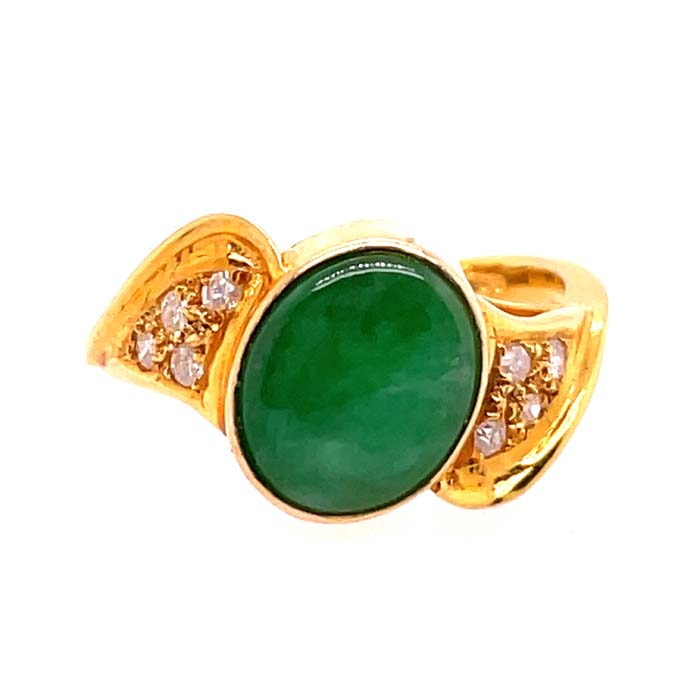 Estate Jadeite and Diamond Ring in 14K Yellow Gold