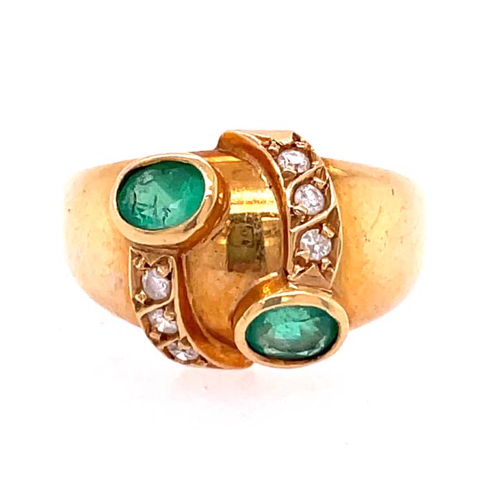 Estate Emerald and Diamond RIng in 14K Yellow Gold