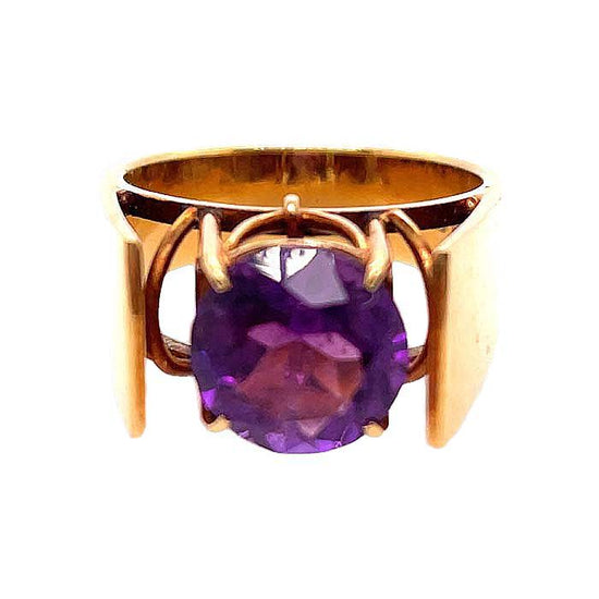 Esate Amethyst Raised Shoulder Ring in 18K Yellow Gold