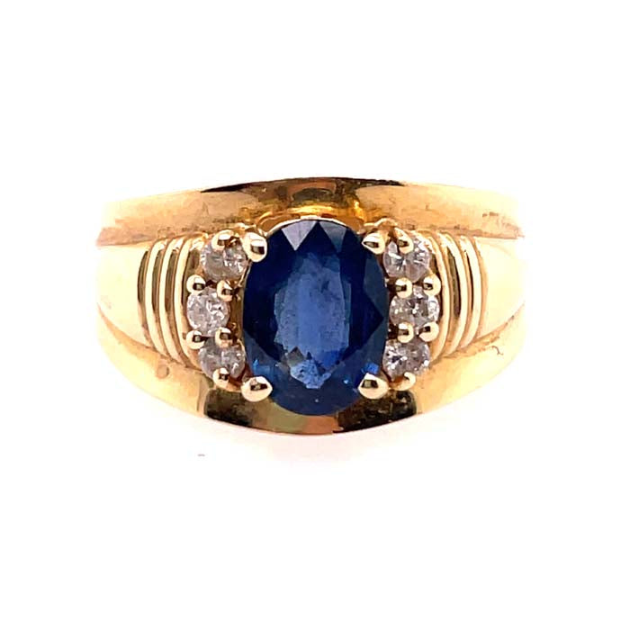 Estate Sapphire and Diamond Ring in 14K Yellow Gold