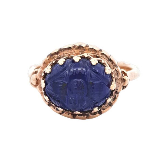 Estate Carved Iolite Ring in 14K Yellow Gold