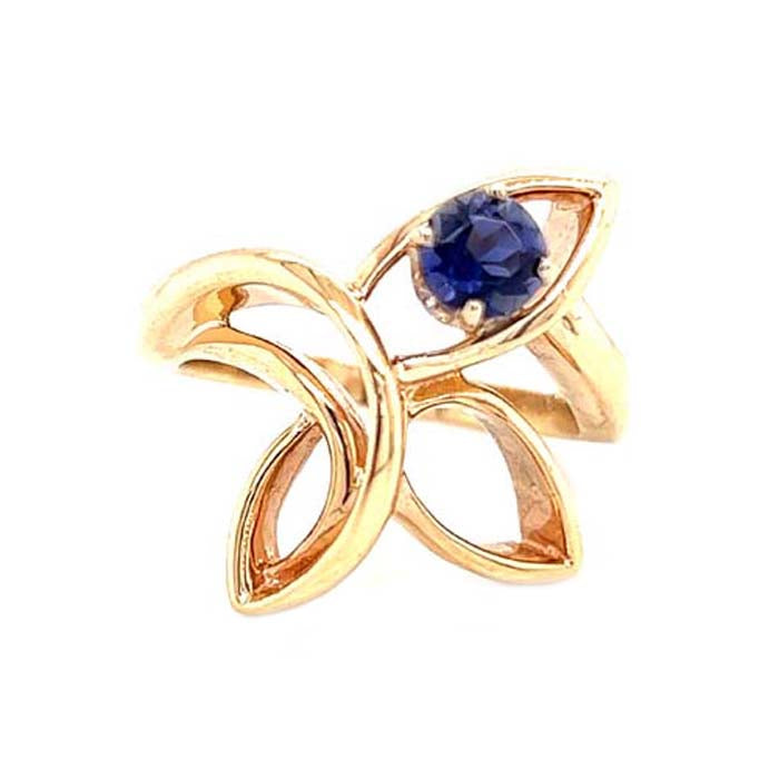 Estate Tanzanite Flower Swirl Ring in 14K Yellow Gold