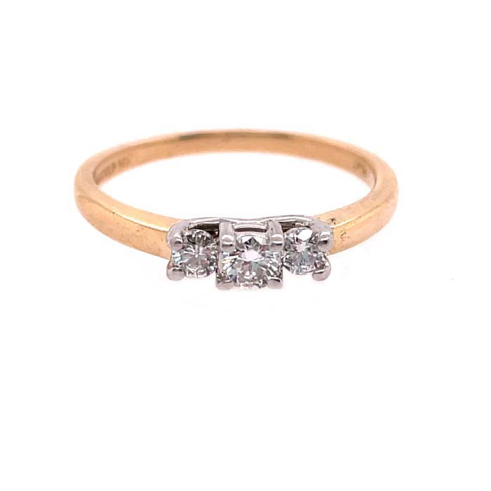 Estate 3 Stone Engagement Ring in 14K Yellow and White Gold