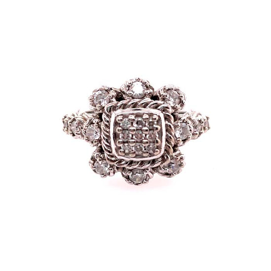 Estate Judith Ripka CZ Flower Ring in Sterling Silver