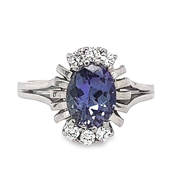 Estate Tanzanite and Diamond Ring in 14K White Gold