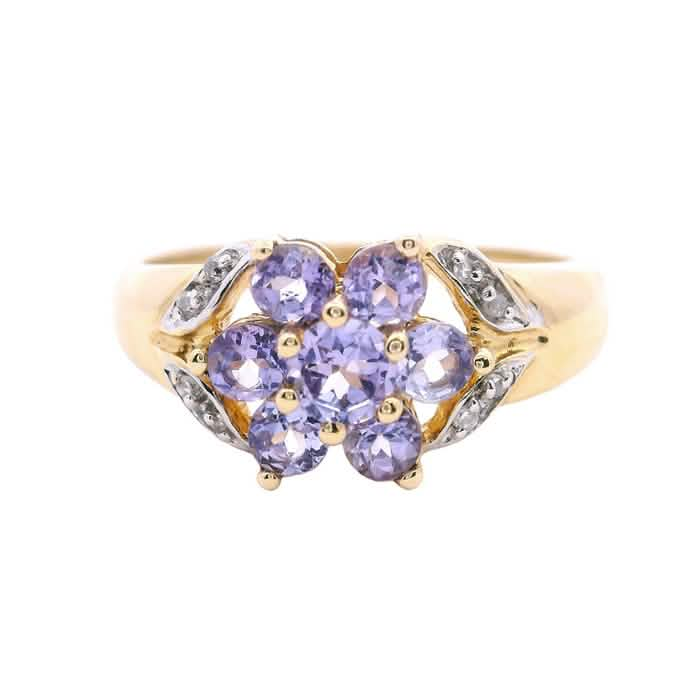 Estate Tanzanite and Single Cut Diamond Ring in 14K Yellow Gold