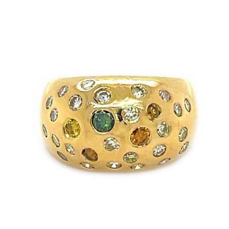 Estate Dome Ring with White and Irradiated Colored Diamonds