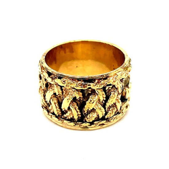 Estate 13.4mm Ornate Cigar Band in 14K Yellow Gold