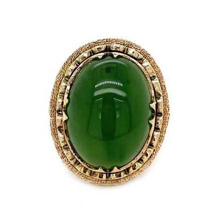 Estate Nephrite Jade Ring in 18K Yellow Gold