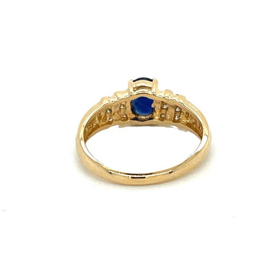 Estate Blue Sapphire and Diamond Ring in 14K Yellow Gold