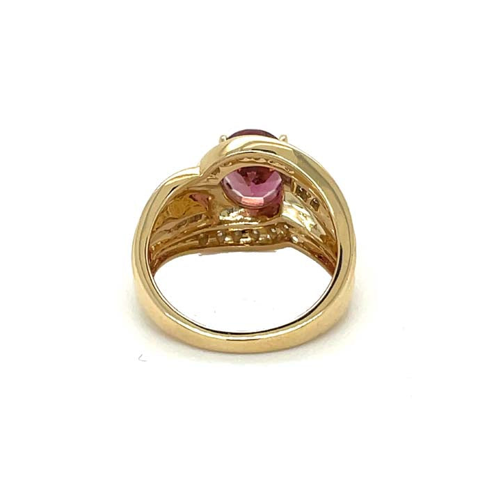 Estate Pink Tourmaline and Diamond Bypass Ring in 14K Yellow Gold