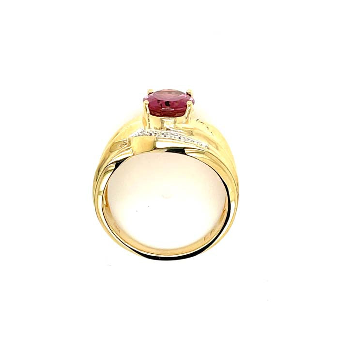 Estate Pink Tourmaline and Diamond Bypass Ring in 14K Yellow Gold