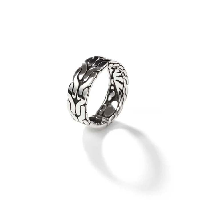 John Hardy 8MM Carved Chain Band Ring in Sterling Silver - Size 9