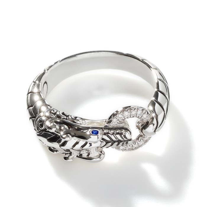 John Hardy .04D Legends Naga Diamond and Blue Sapphire Ring in Sterling Silver