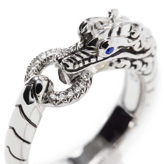 John Hardy .04D Legends Naga Diamond and Blue Sapphire Ring in Sterling Silver