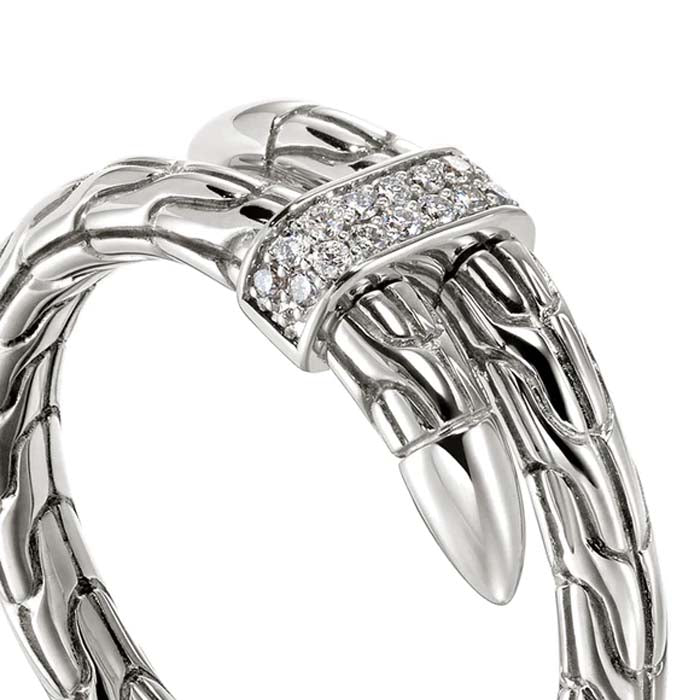 John Hardy Single Wrap Spear Ring with Diamonds in Sterling Silver