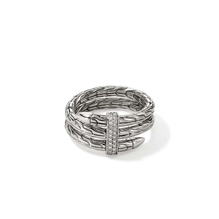 John Hardy Double Wrap Spear Ring with Diamonds in Sterling Silver