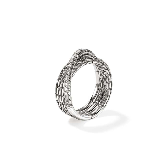 John Hardy .35CTW Essential Pavé Crossover Ring in Sterling Silver, 7MM