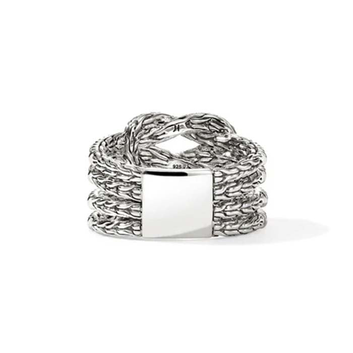 John Hardy Multi-Layer Pavé Love Knot Ring in Sterling Silver - Size 7